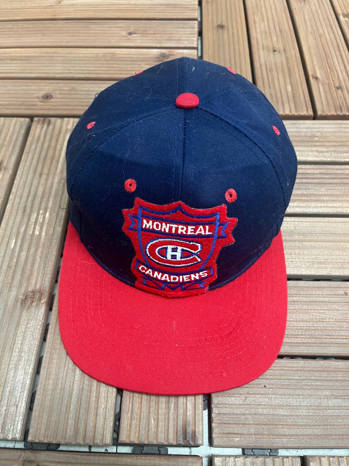 Montreal Canadiens Stitched Graphic Hat | Snap Back | Vintage 1990s NHL Hockey Blue Cap |