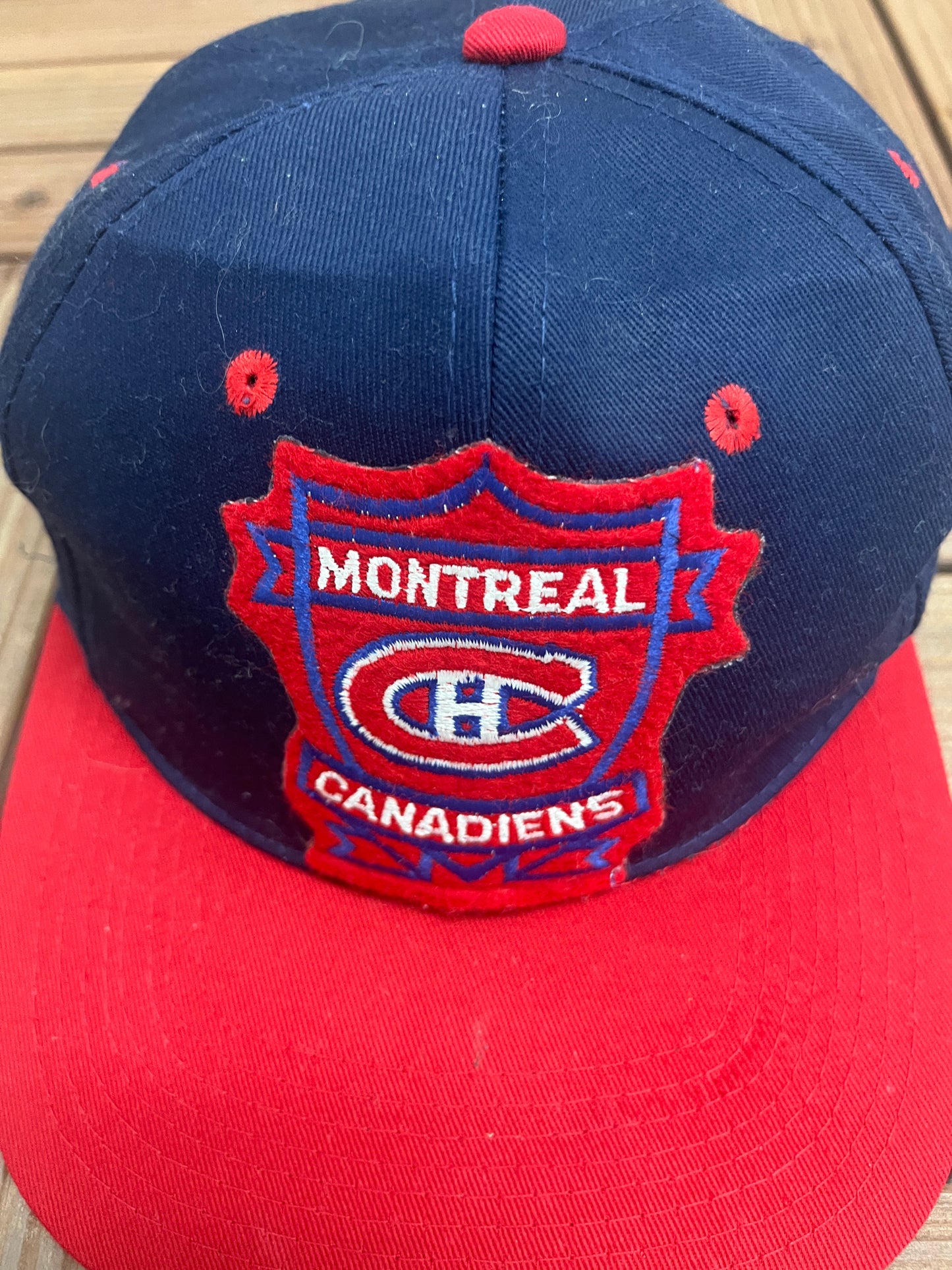 Montreal Canadiens Stitched Graphic Hat | Snap Back | Vintage 1990s NHL Hockey Blue Cap |