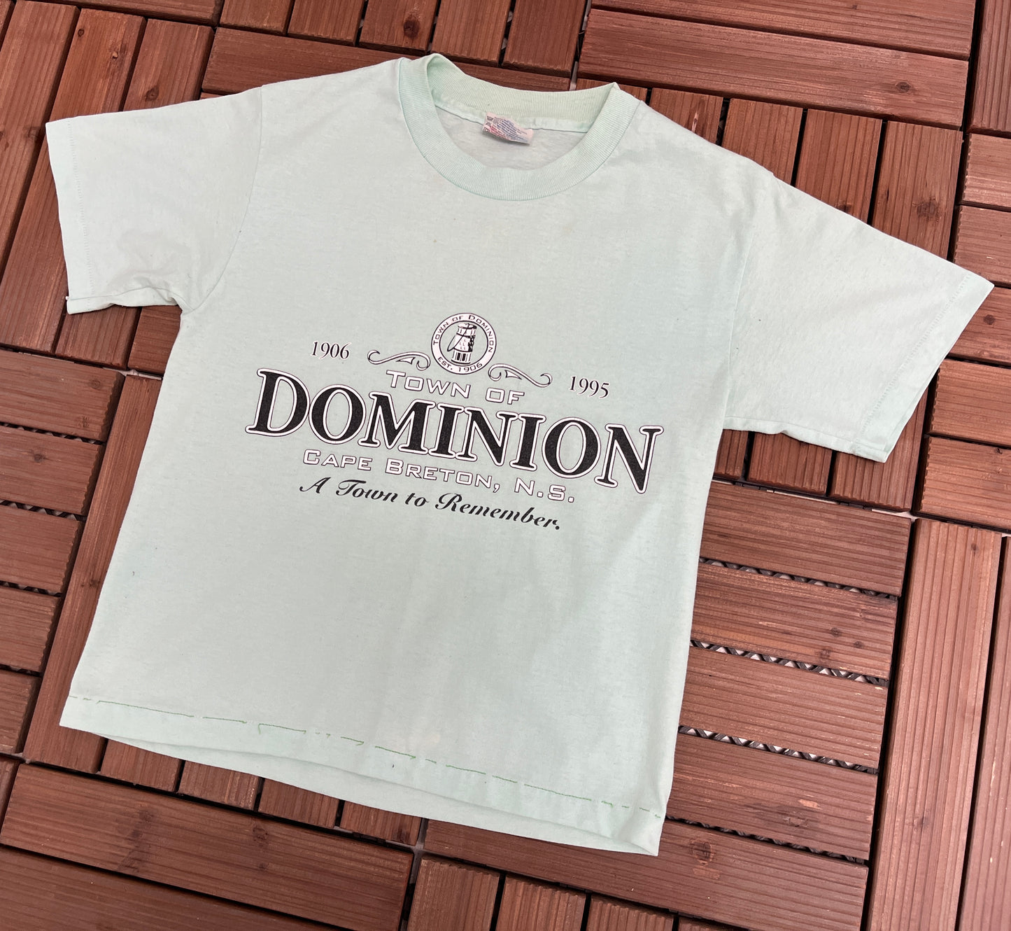 Dominion Cape Breton, Nova Scotia Graphic Tee | Size Small | Vintage 1990s Tourist Blue T-Shirt |