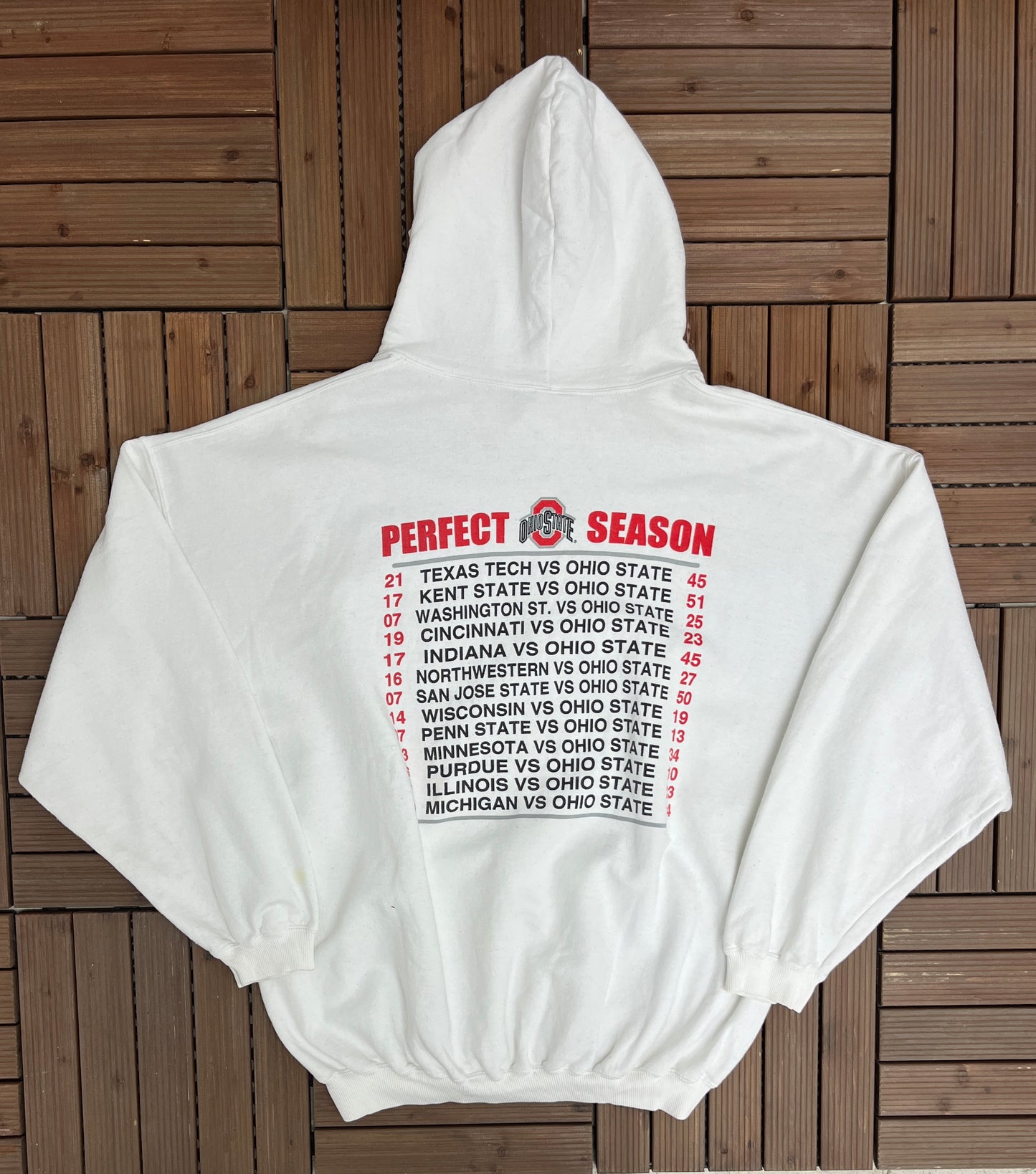 Ohio State Buckeyes Perfect Season Graphic Hoodie | Size XX-Large | Vintage 2000s College Football White Sweater |