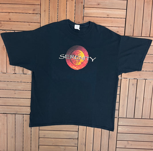 Serenity Movie Graphic Tee | Size XX-Large | Vintage 2000s Promotional Black T-Shirt |