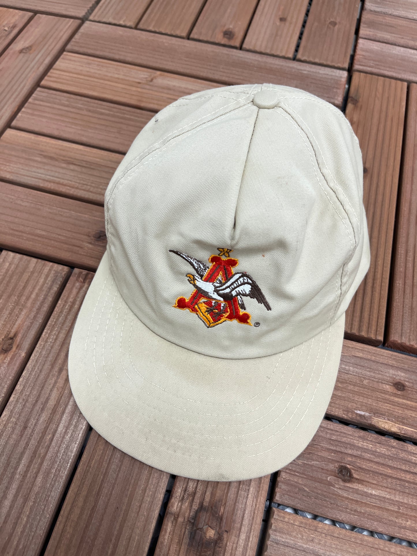 Anheuser-Busch Embroidered Graphic Hat | Snap Back | Vintage 1990s Beer Alcohol Promotional Beige Trucker Cap |Free Shipping to USA|