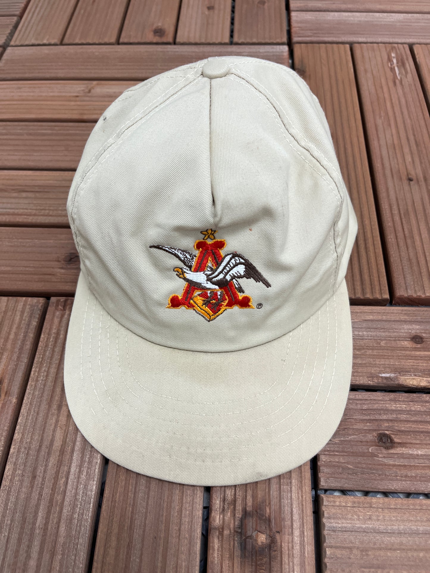 Anheuser-Busch Embroidered Graphic Hat | Snap Back | Vintage 1990s Beer Alcohol Promotional Beige Trucker Cap |Free Shipping to USA|