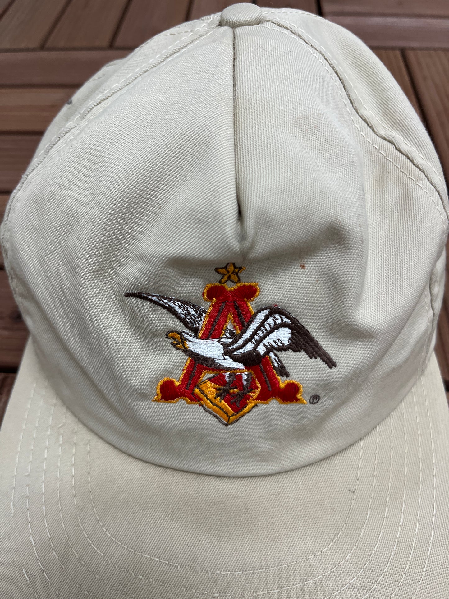 Anheuser-Busch Embroidered Graphic Hat | Snap Back | Vintage 1990s Beer Alcohol Promotional Beige Trucker Cap |Free Shipping to USA|