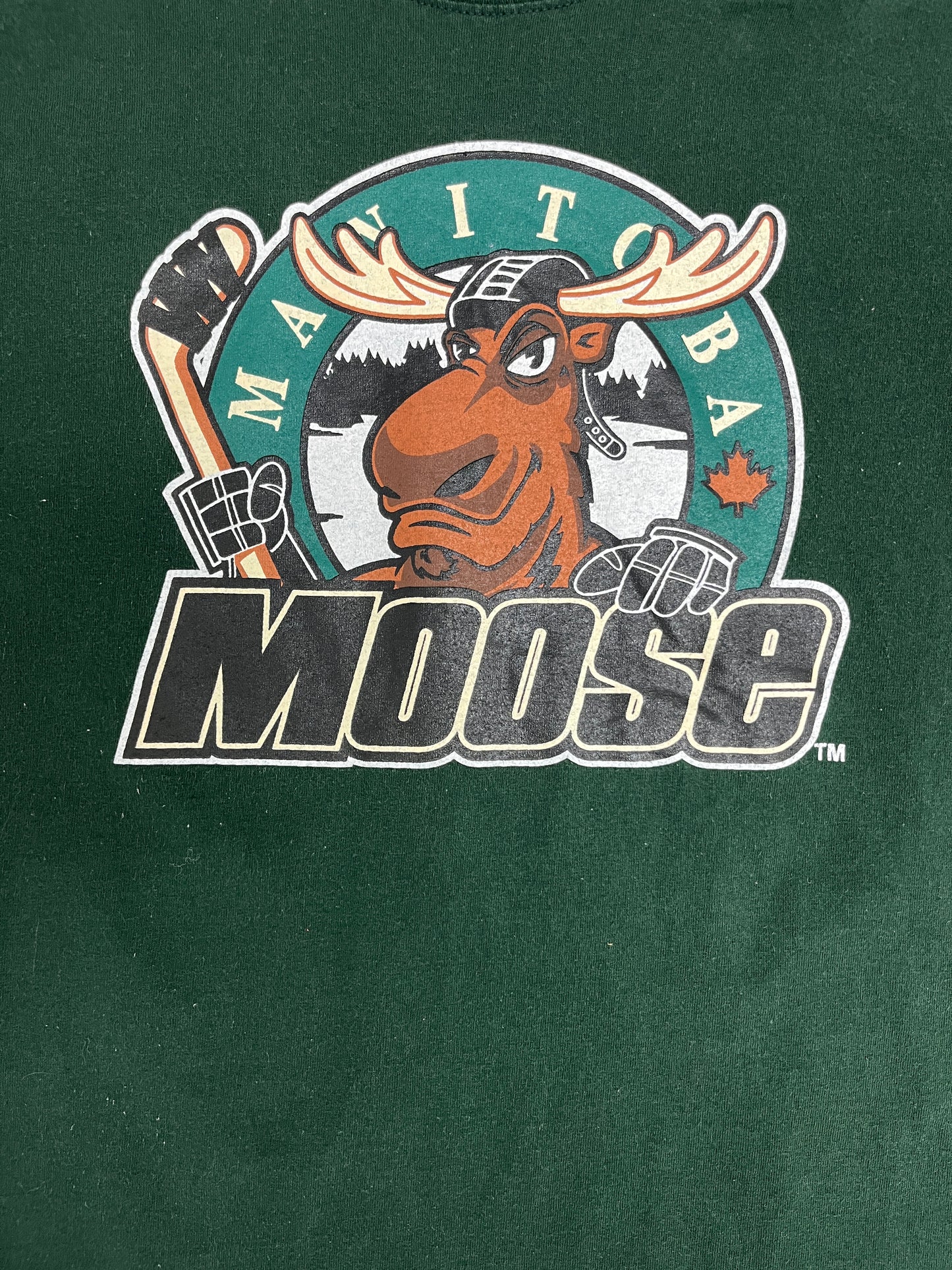 Manitoba Moose Graphic Tee | Size Small | Vintage 1990s American Hockey League AHL Green T-Shirt |