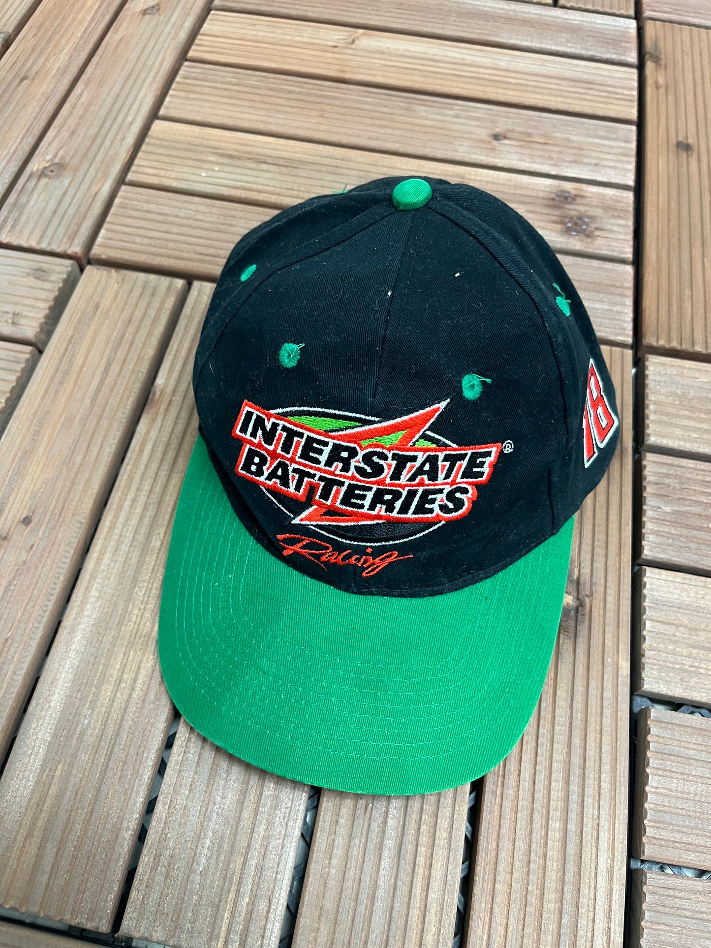 Interstate Batteries Racing Bobby Labonte Embroidered Graphic Hat | Snap Back | Vintage 1990s NASCAR Racing Black Cap |