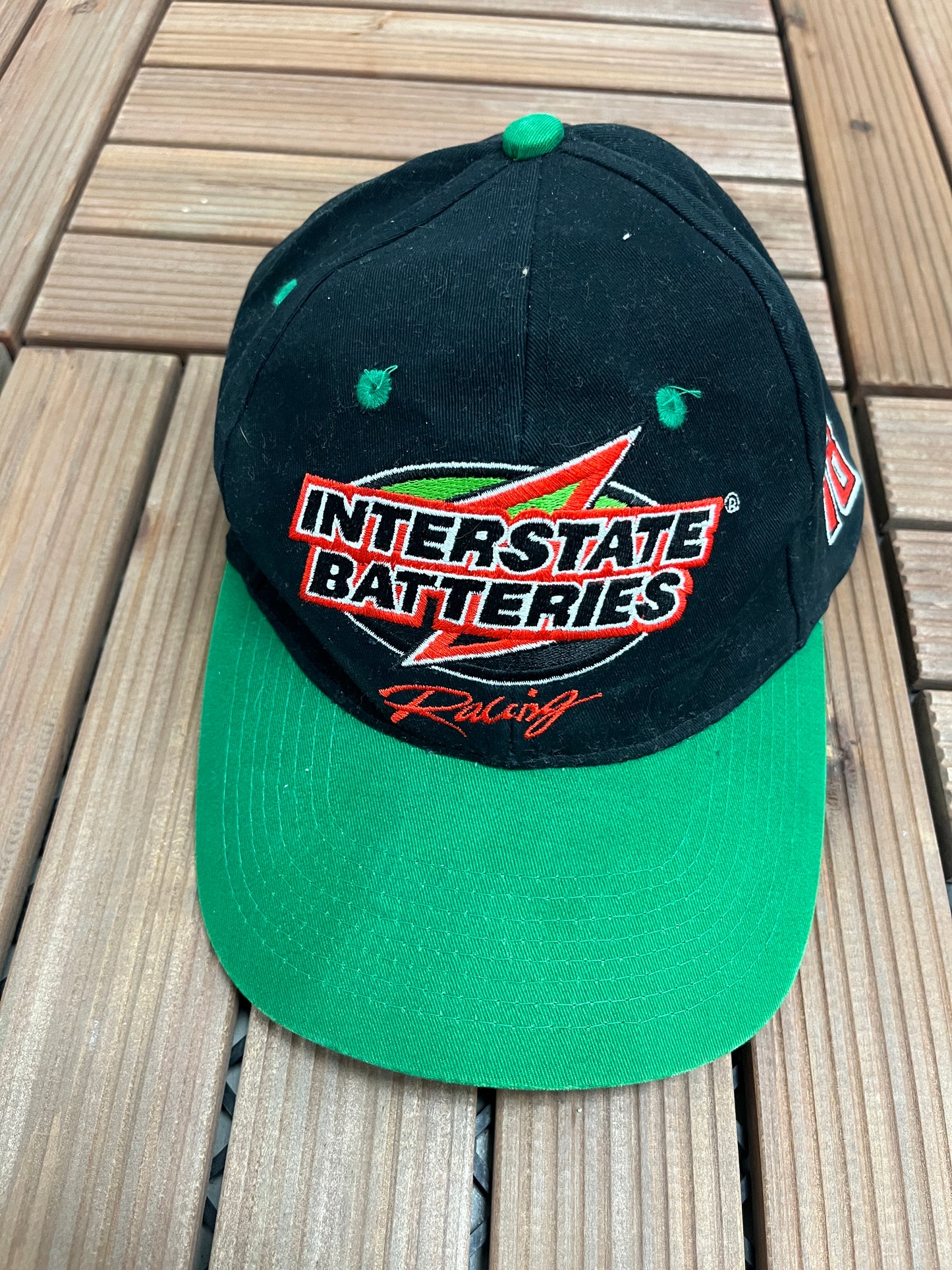 Interstate Batteries Racing Bobby Labonte Embroidered Graphic Hat | Snap Back | Vintage 1990s NASCAR Racing Black Cap |