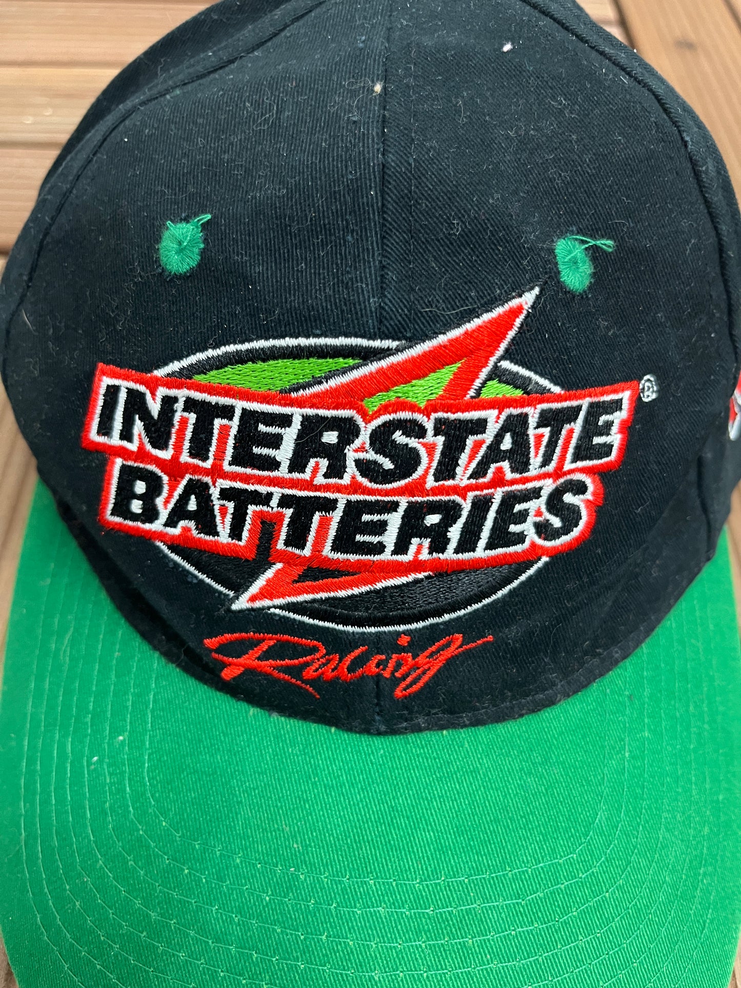 Interstate Batteries Racing Bobby Labonte Embroidered Graphic Hat | Snap Back | Vintage 1990s NASCAR Racing Black Cap |