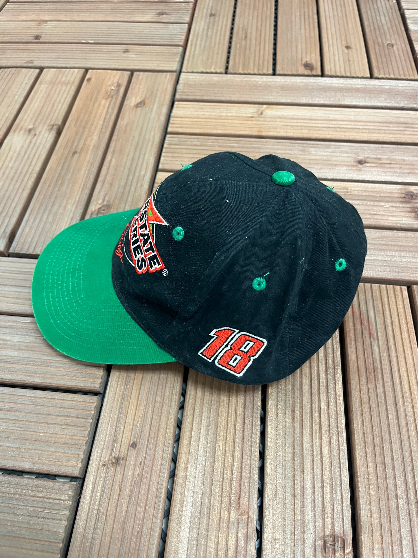 Interstate Batteries Racing Bobby Labonte Embroidered Graphic Hat | Snap Back | Vintage 1990s NASCAR Racing Black Cap |