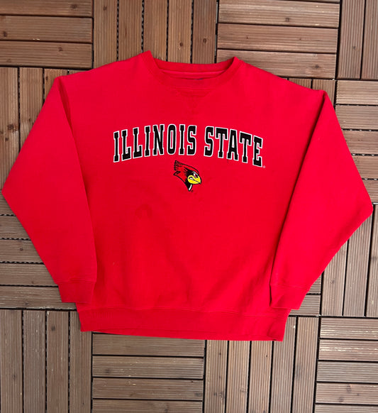 Illinois State Redbirds Graphic Crewneck | Size Large | Vintage 2000s College Sports Red Sweater |