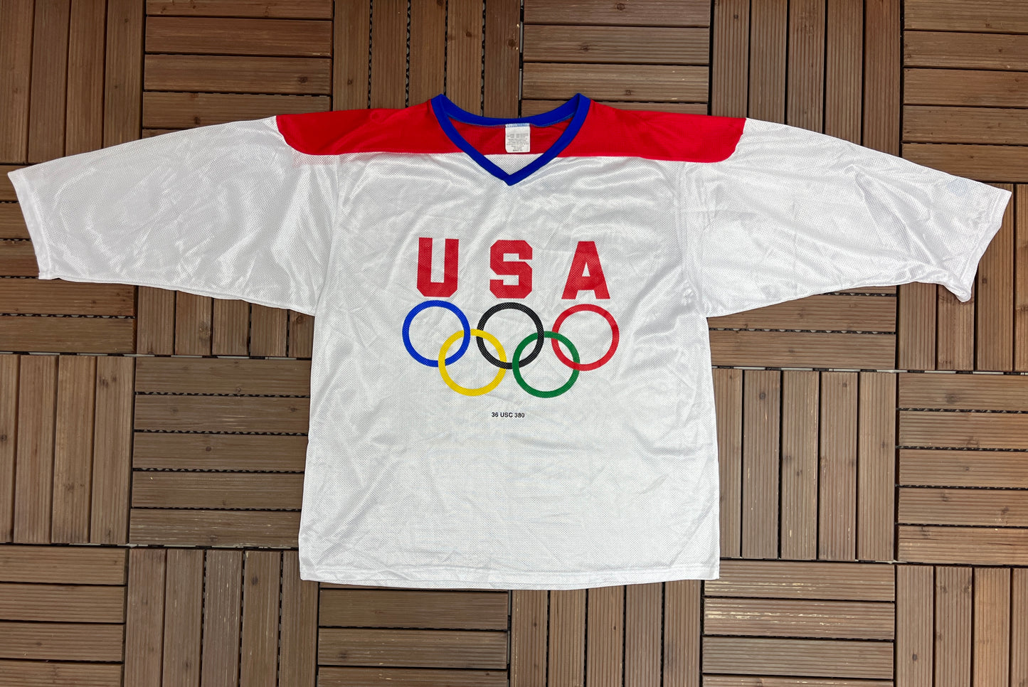 United States Olympics Graphic Hockey Jersey | Size X-Large | Vintage 1990s Mesh White Jersey |