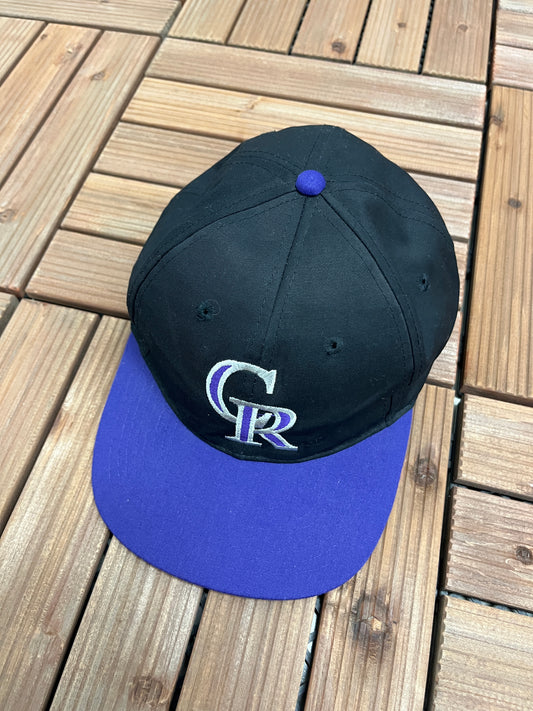 Colorado Rockies Embroidered Graphic Hat | Adjustable With Snap Back | Vintage 1990s MLB Baseball Black Cap |