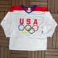 United States Olympics Graphic Hockey Jersey | Size X-Large | Vintage 1990s Mesh White Jersey |