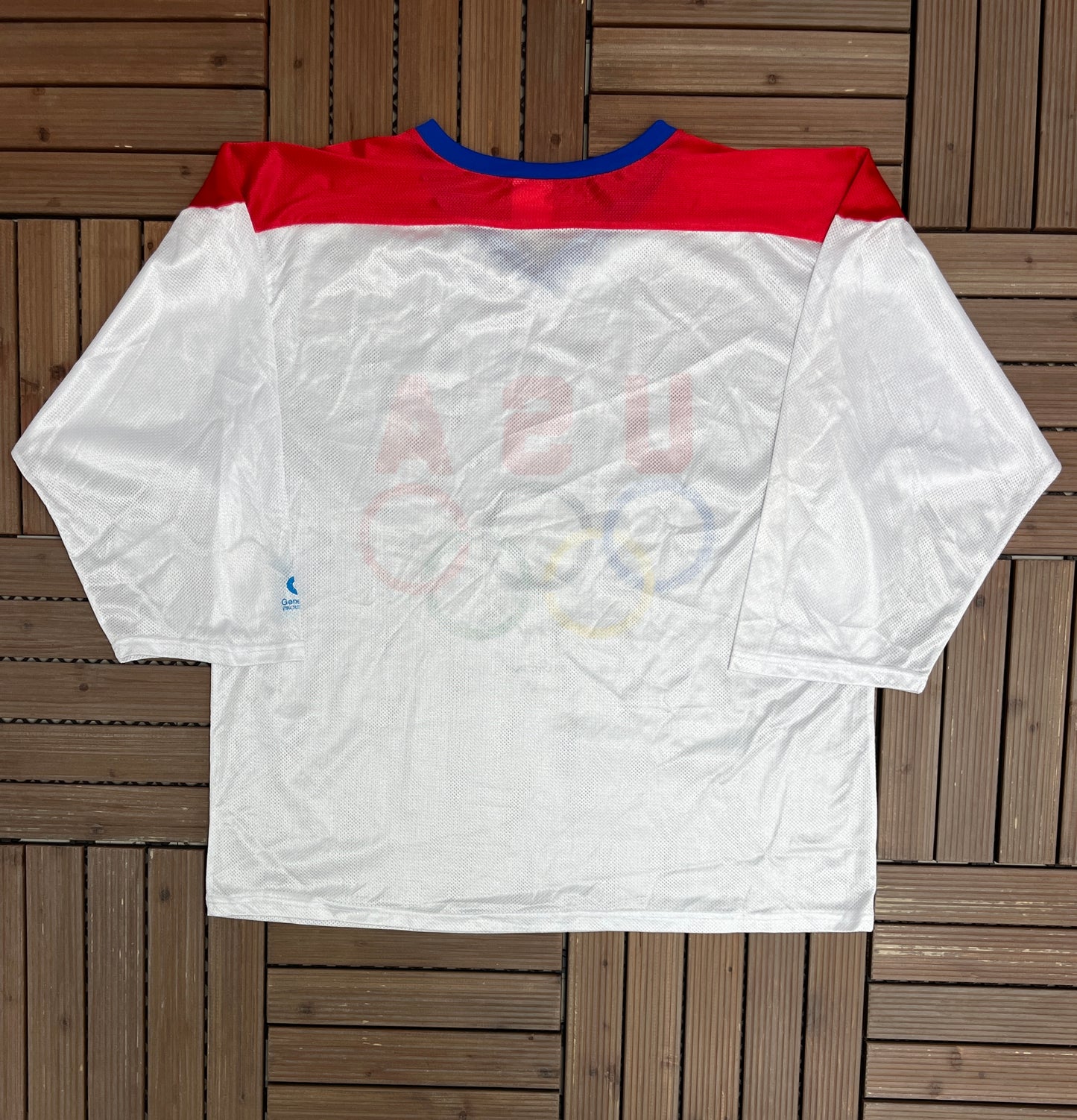 United States Olympics Graphic Hockey Jersey | Size X-Large | Vintage 1990s Mesh White Jersey |