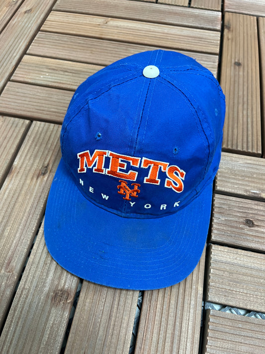 New York Mets Graphic Hat | Snap Back | Vintage 2000s MLB Baseball Blue Cap |