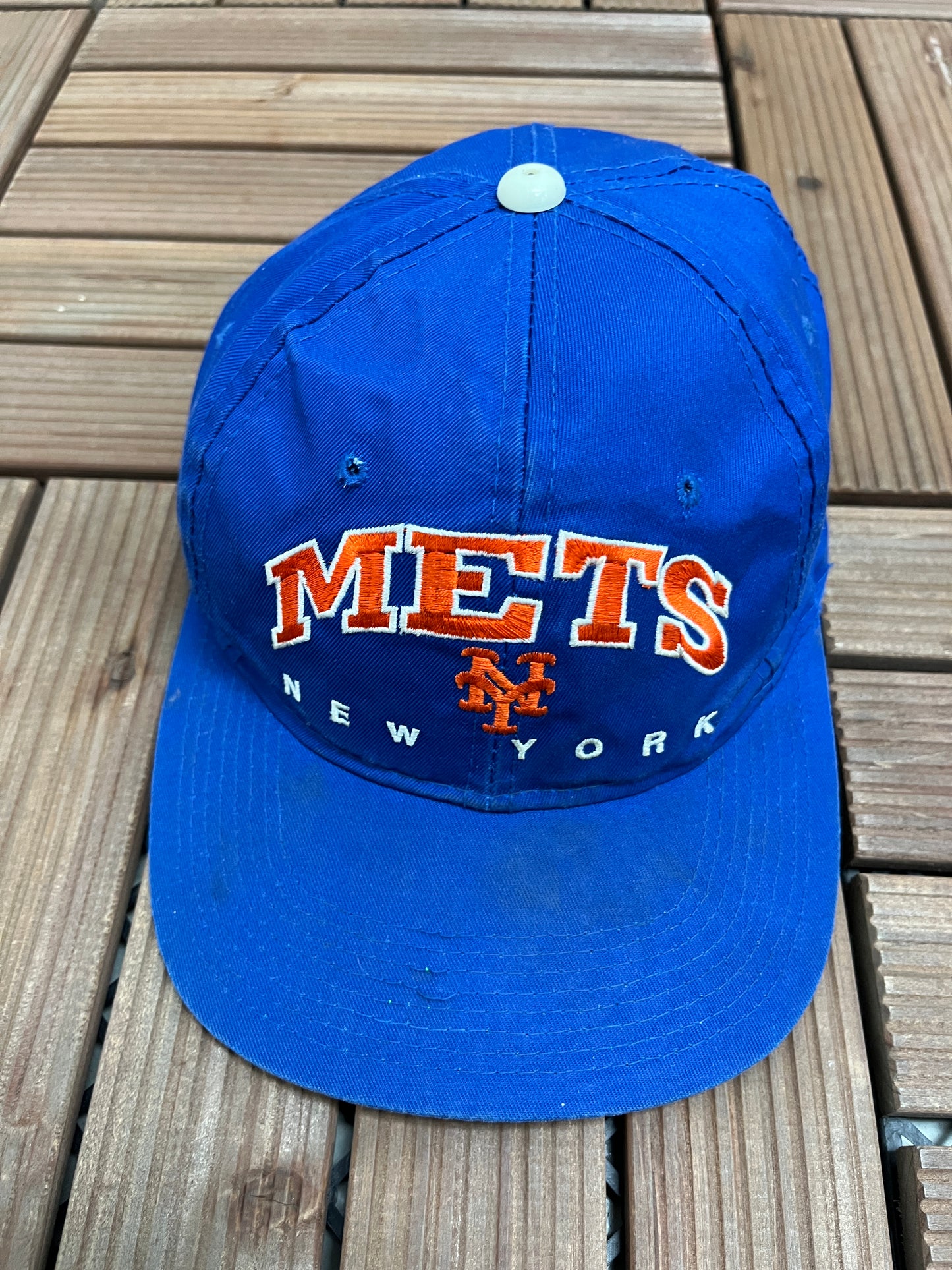 New York Mets Graphic Hat | Snap Back | Vintage 2000s MLB Baseball Blue Cap |