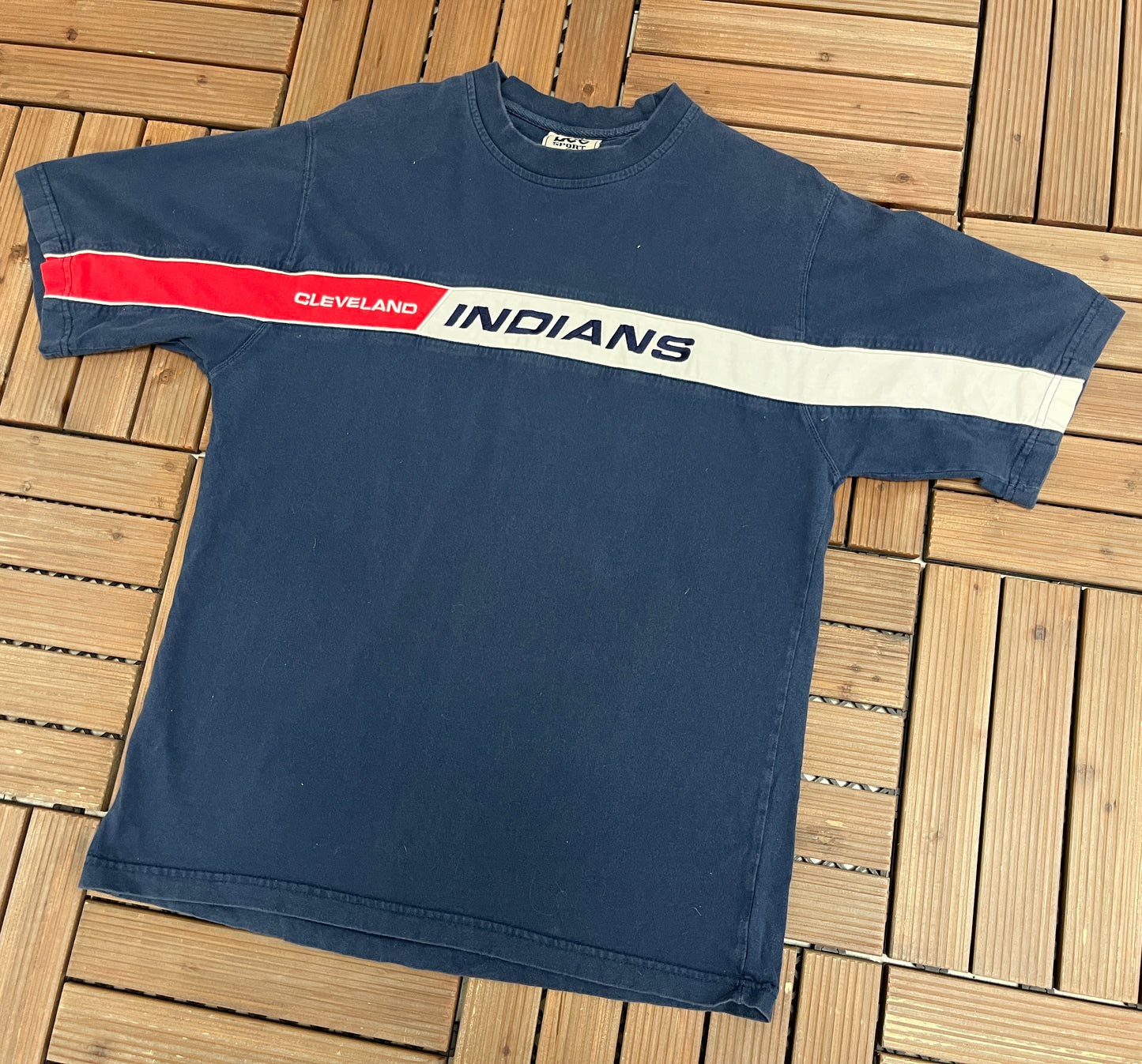 Cleveland Indians Embroidered Graphic Tee | Size Medium | Vintage 1990s MLB Baseball Blue T-Shirt |