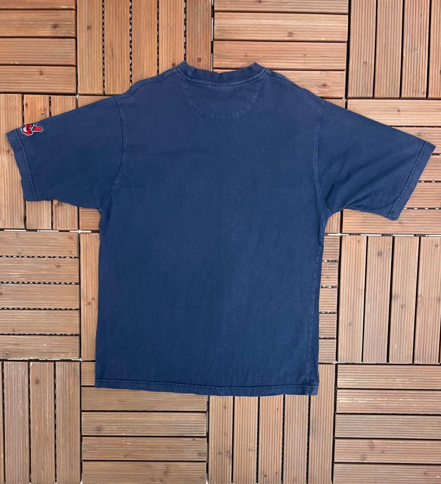 Cleveland Indians Embroidered Graphic Tee | Size Medium | Vintage 1990s MLB Baseball Blue T-Shirt |