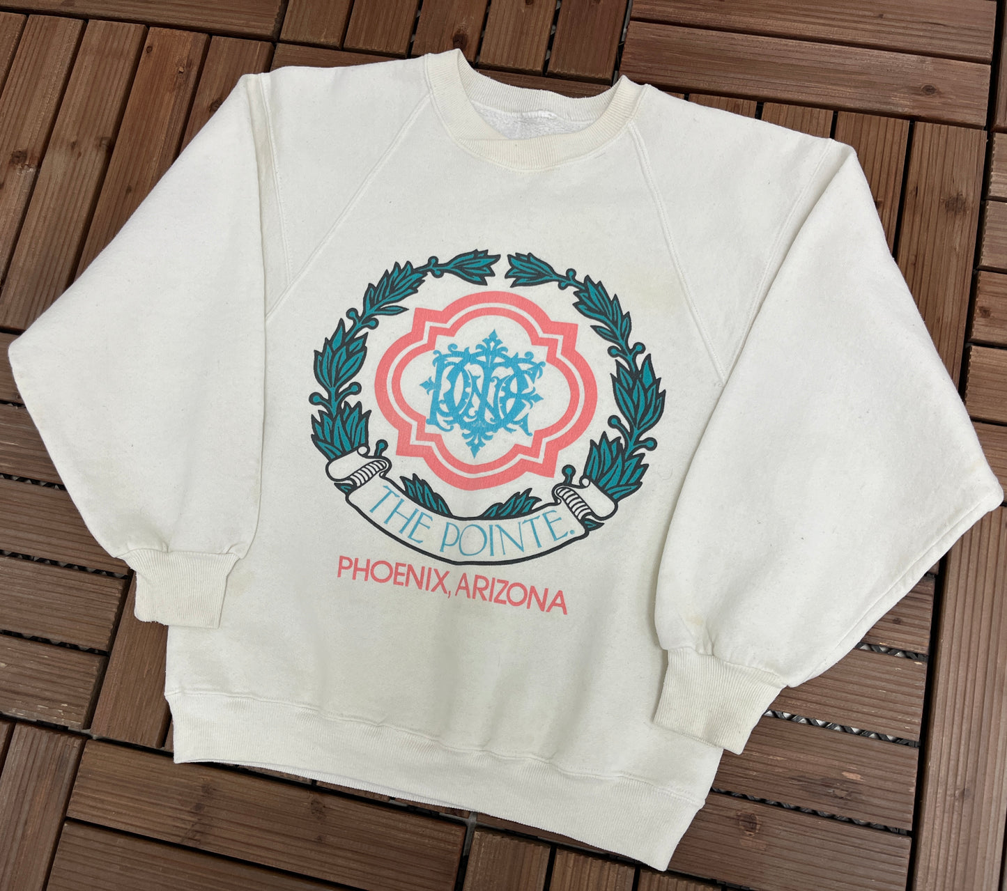 The Pointe Phoenix, Arizona Graphic Crewneck | Size Small | Vintage 1990s Tourist White Sweater |