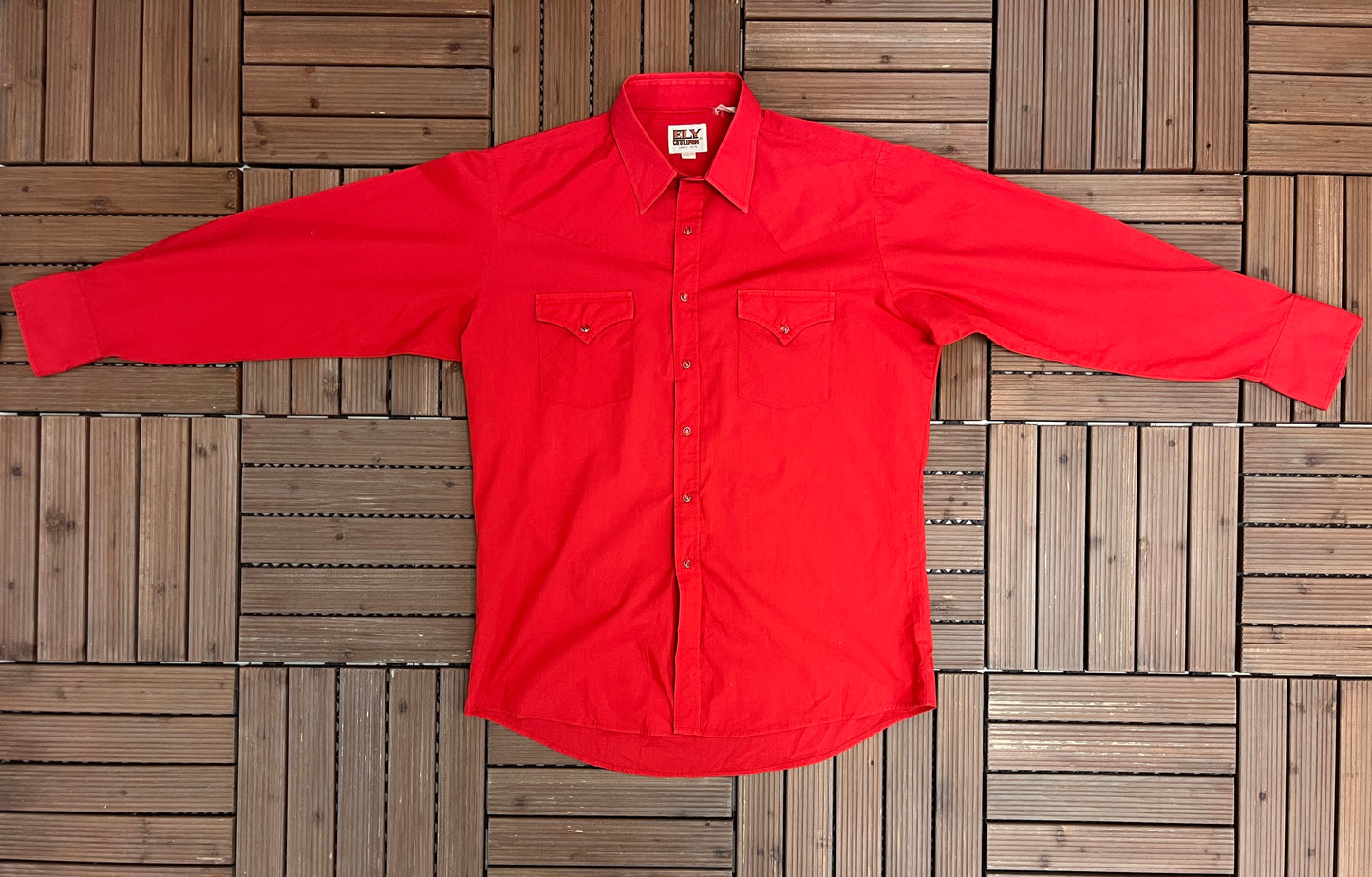 Ely Cattleman Button Down Shirt | Size Large | Vintage 1990s Plain Red Shirt |