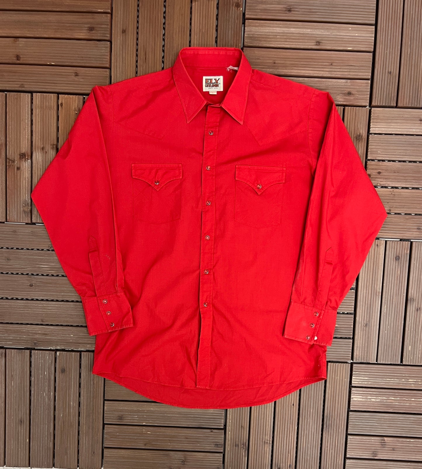 Ely Cattleman Button Down Shirt | Size Large | Vintage 1990s Plain Red Shirt |