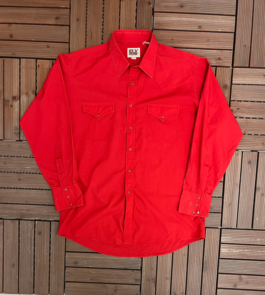 Ely Cattleman Button Down Shirt | Size Large | Vintage 1990s Plain Red Shirt |