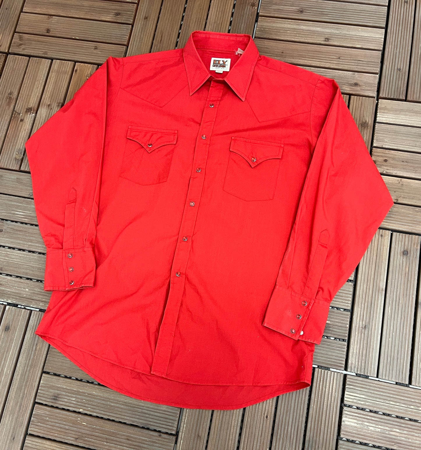 Ely Cattleman Button Down Shirt | Size Large | Vintage 1990s Plain Red Shirt |