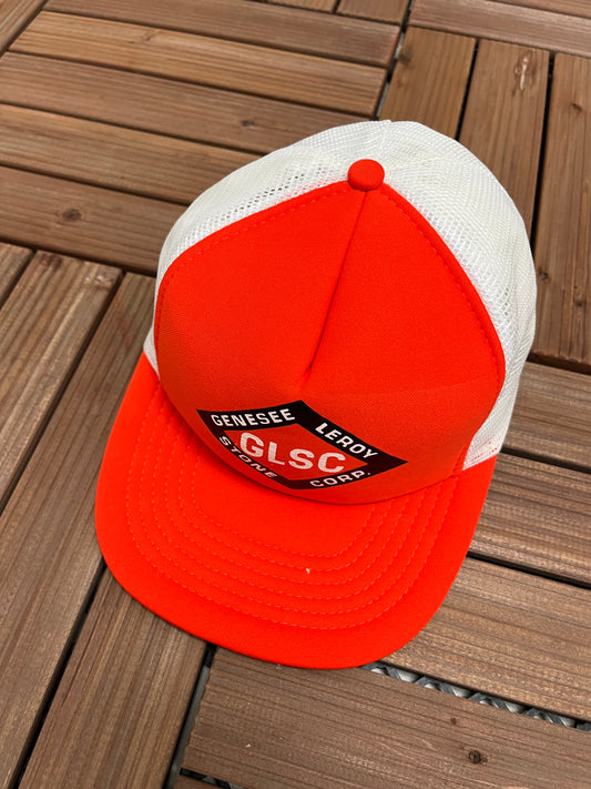 Genesee Leroy Stone Corp Graphic Hat | Snap Back | Vintage 1990s Promotional Trucker Cap | Stafford, New York | Free Shipping to USA|