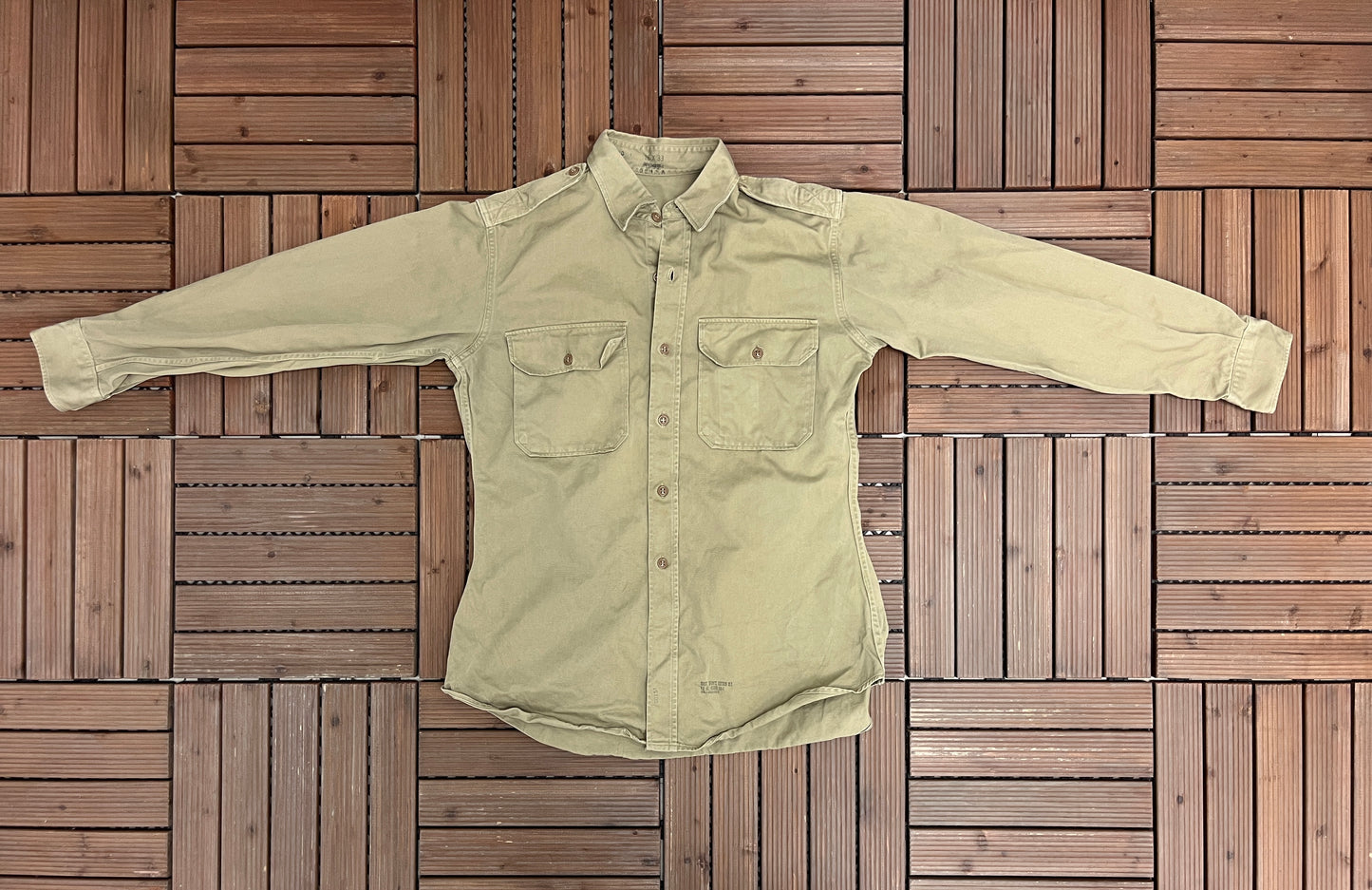 Light Green Military Army Button Down | Size Large | Vintage 1990s Military Green Long Sleeve Shirt |