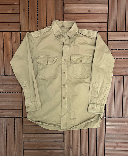 Light Green Military Army Button Down | Size Large | Vintage 1990s Military Green Long Sleeve Shirt |