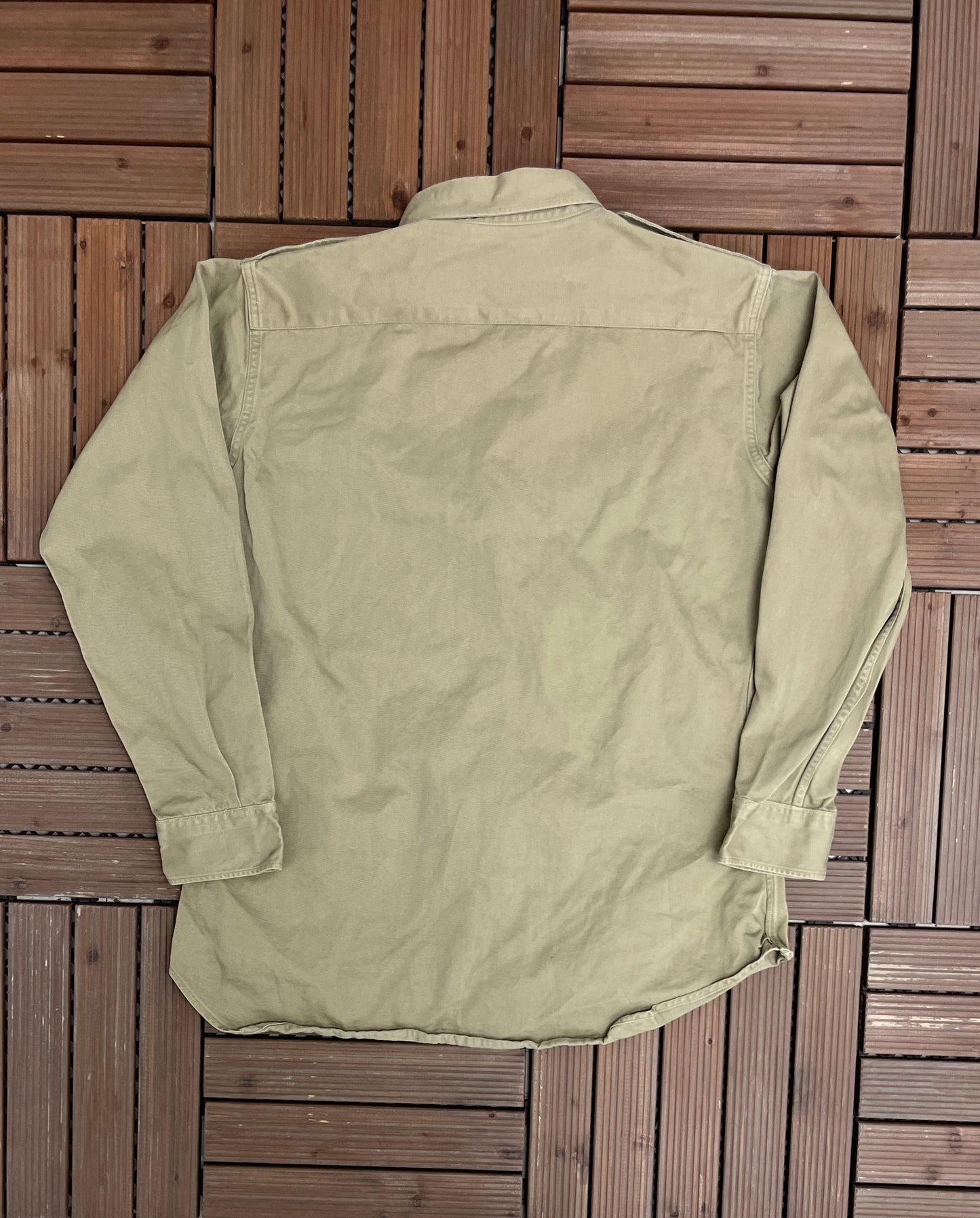 Light Green Military Army Button Down | Size Large | Vintage 1990s Military Green Long Sleeve Shirt |