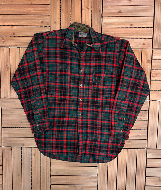 Pendleton 100% Virgin Wool Plaid Flannel Shirt | Size Large | Vintage 1990s Red Button Down | Made in USA | Free Shipping to USA |