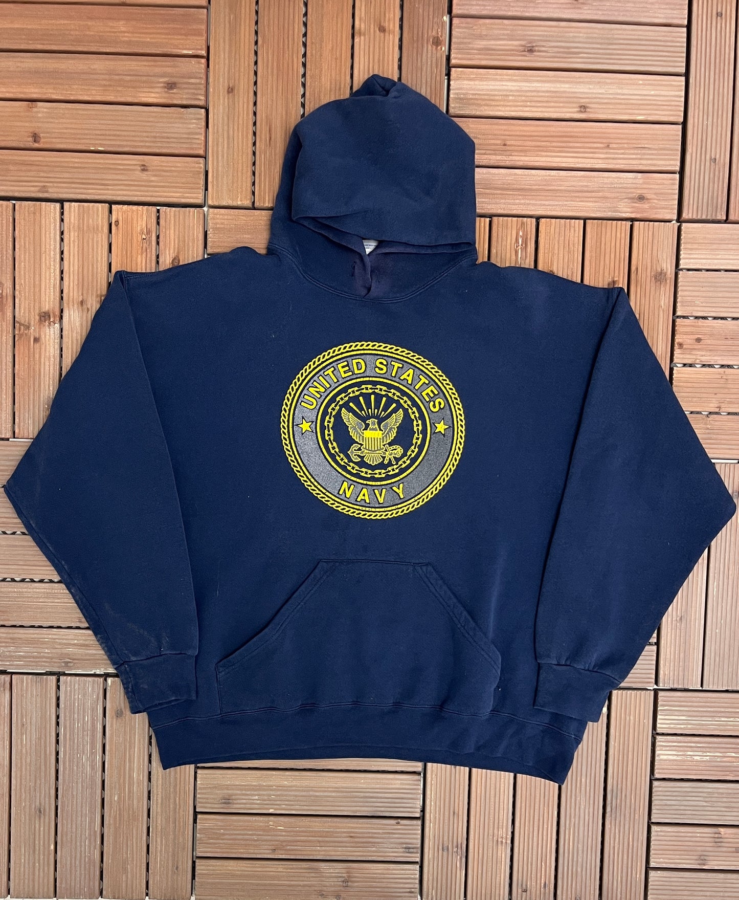 United States of America Navy Sweater | Size X-Large | Vintage 1990s Made in USA Blue Hoodie |