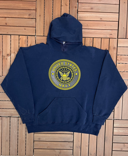 United States of America Navy Sweater | Size X-Large | Vintage 1990s Made in USA Blue Hoodie |