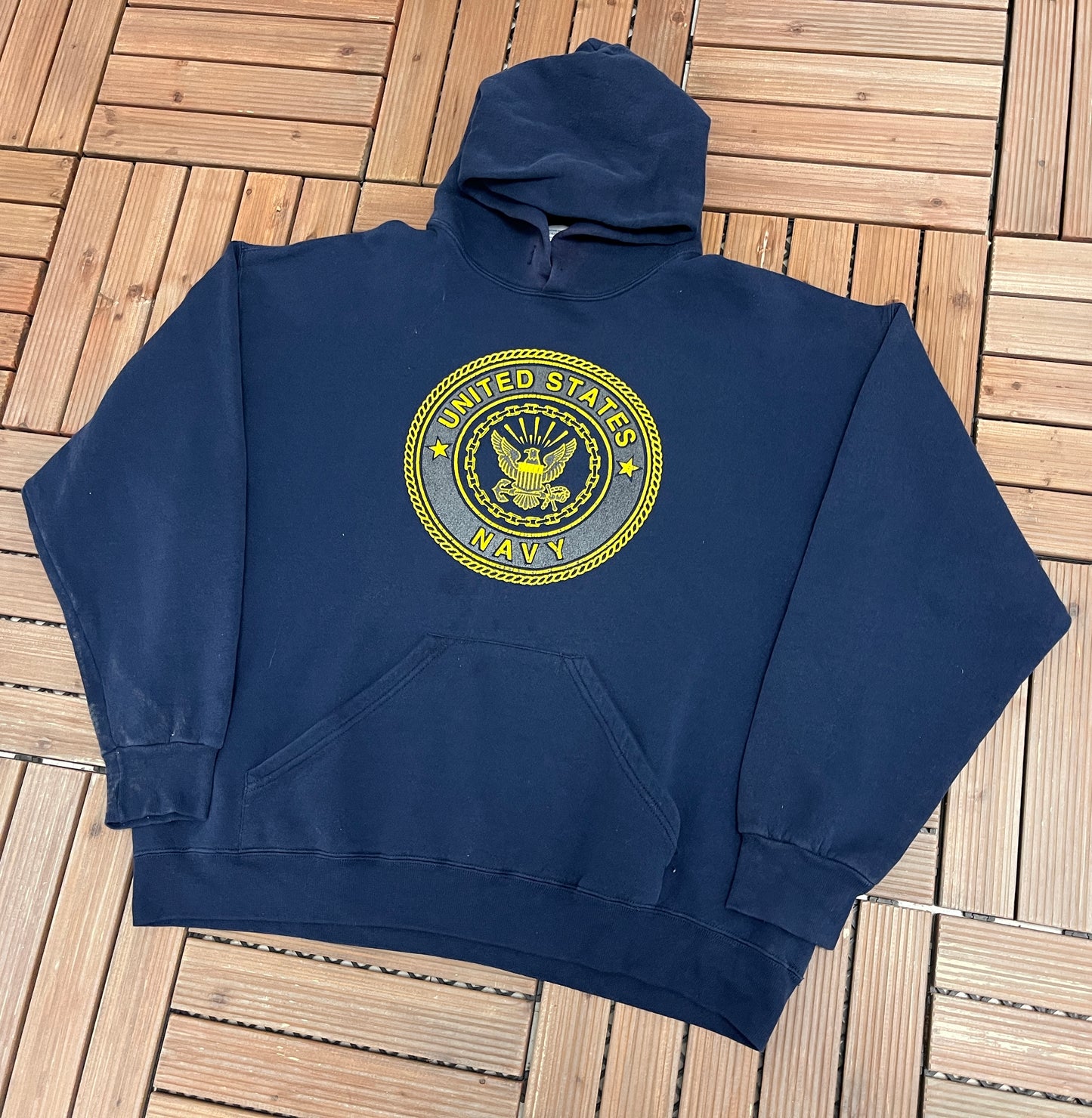 United States of America Navy Sweater | Size X-Large | Vintage 1990s Made in USA Blue Hoodie |