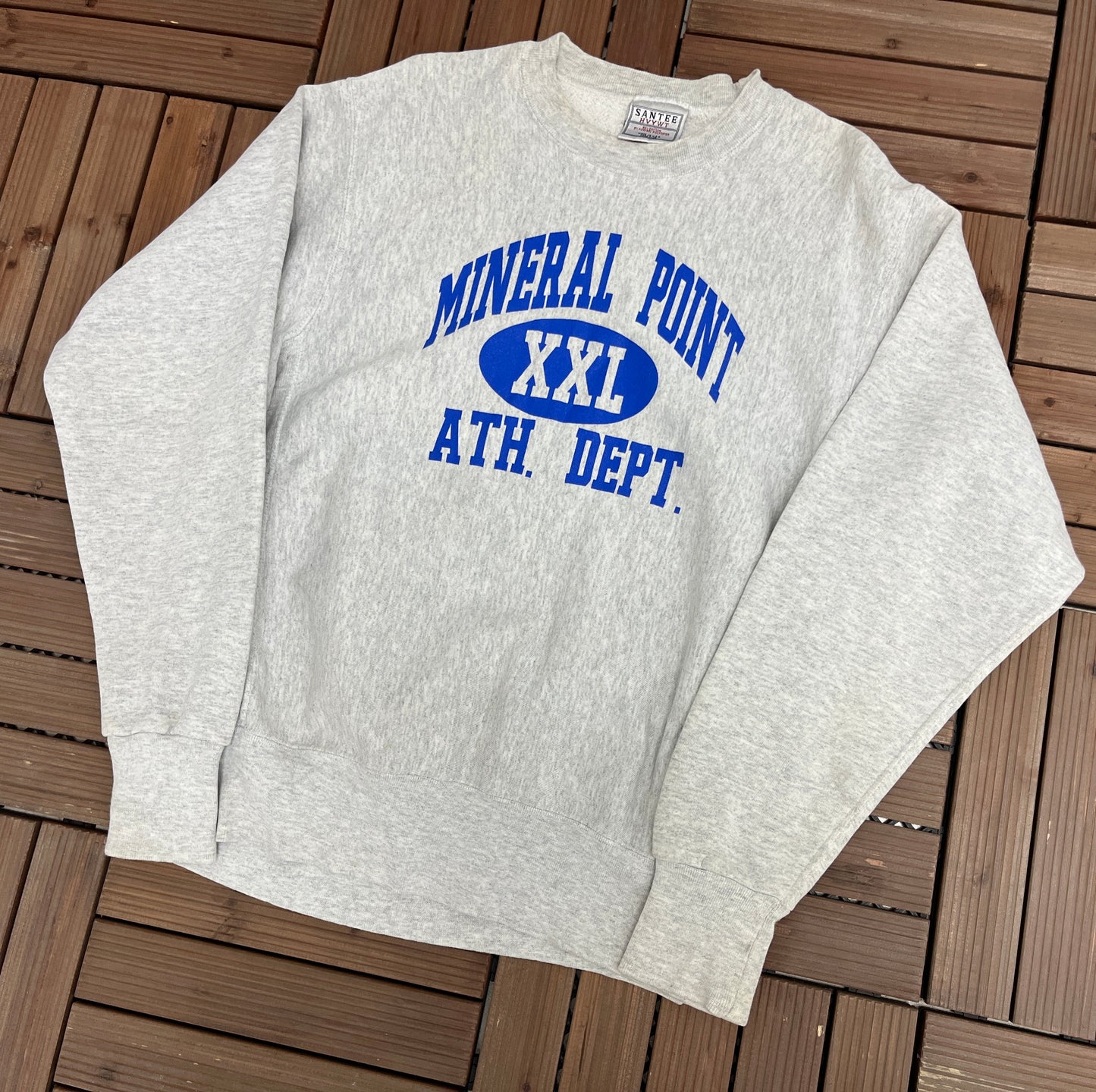 Mineral Point Athletic Dept. Graphic Crewneck | Size Large | Vintage 1990s Heather Grey Sweater | Made in USA | Free Shipping to USA |