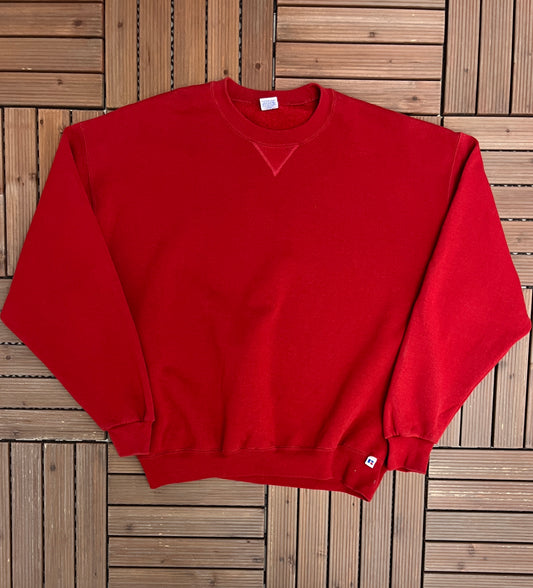 Red Blank Russell Athletics Crewneck | Size XX-Large | Vintage 1990s Branded Blank Sweater |