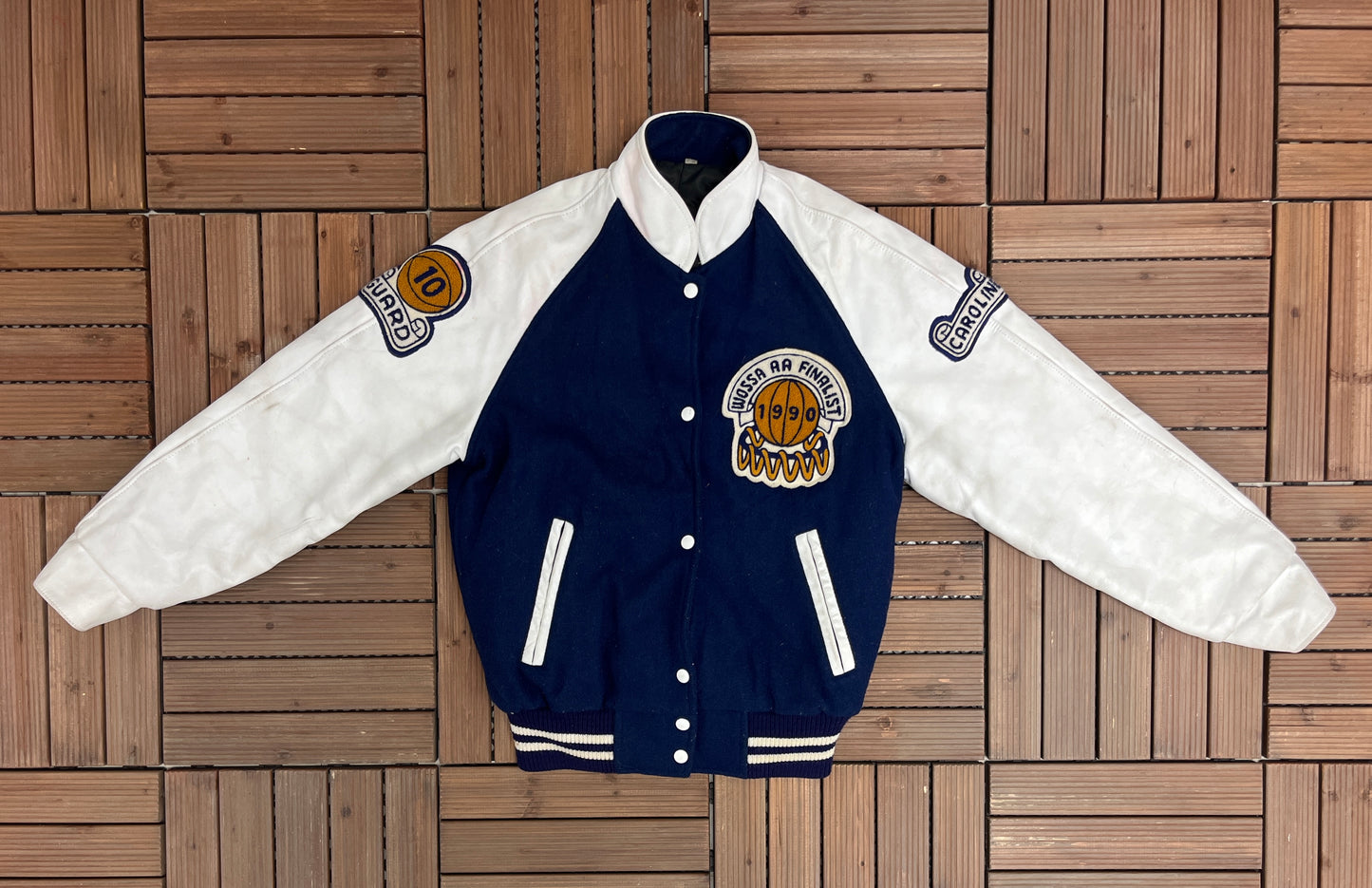 Arthur Voaden Secondary School Vikings Varsity Jacket | Size Medium | Vintage 1990s Varsity Button Up Blue Jacket | Free Shipping to USA |