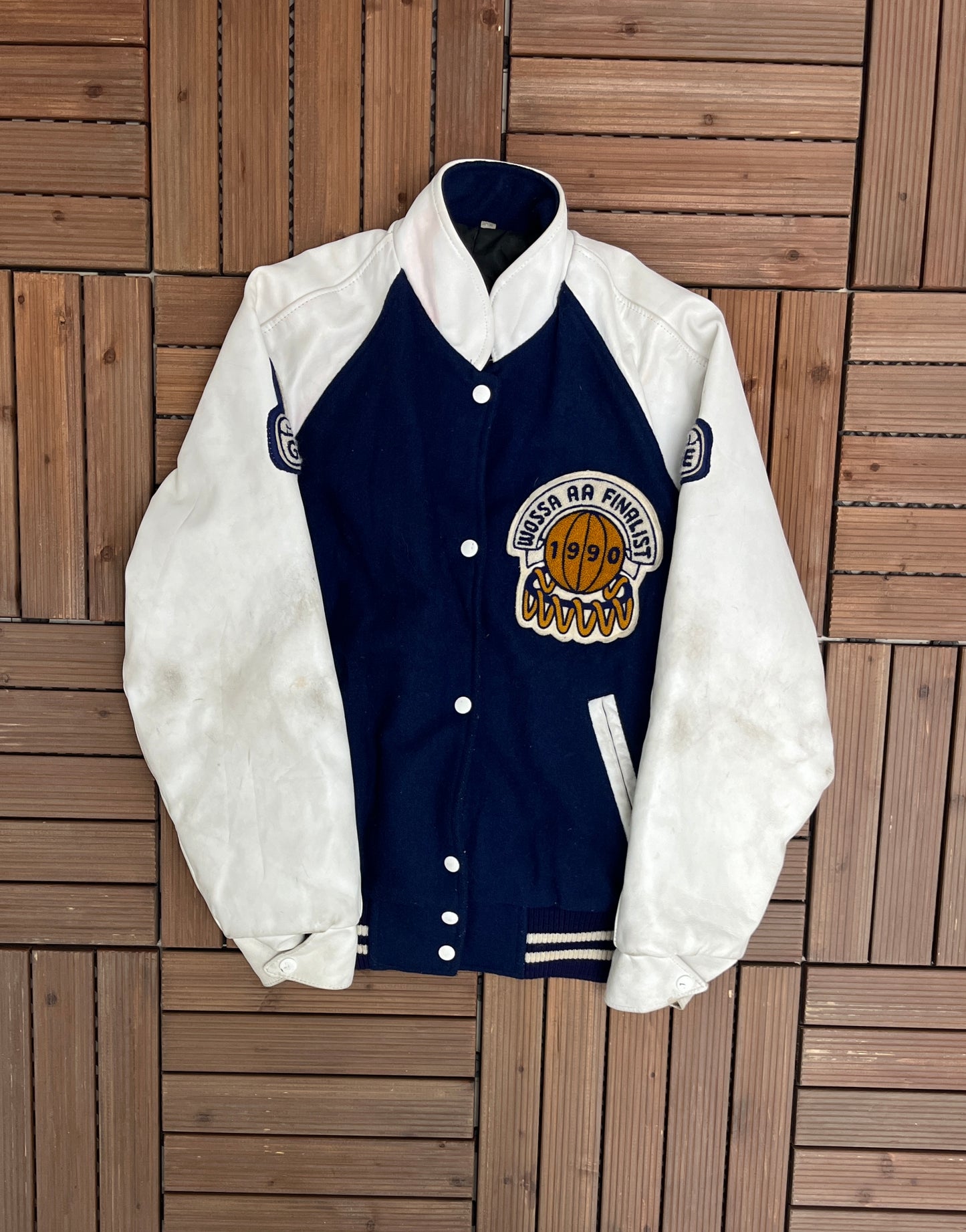 Arthur Voaden Secondary School Vikings Varsity Jacket | Size Medium | Vintage 1990s Varsity Button Up Blue Jacket | Free Shipping to USA |