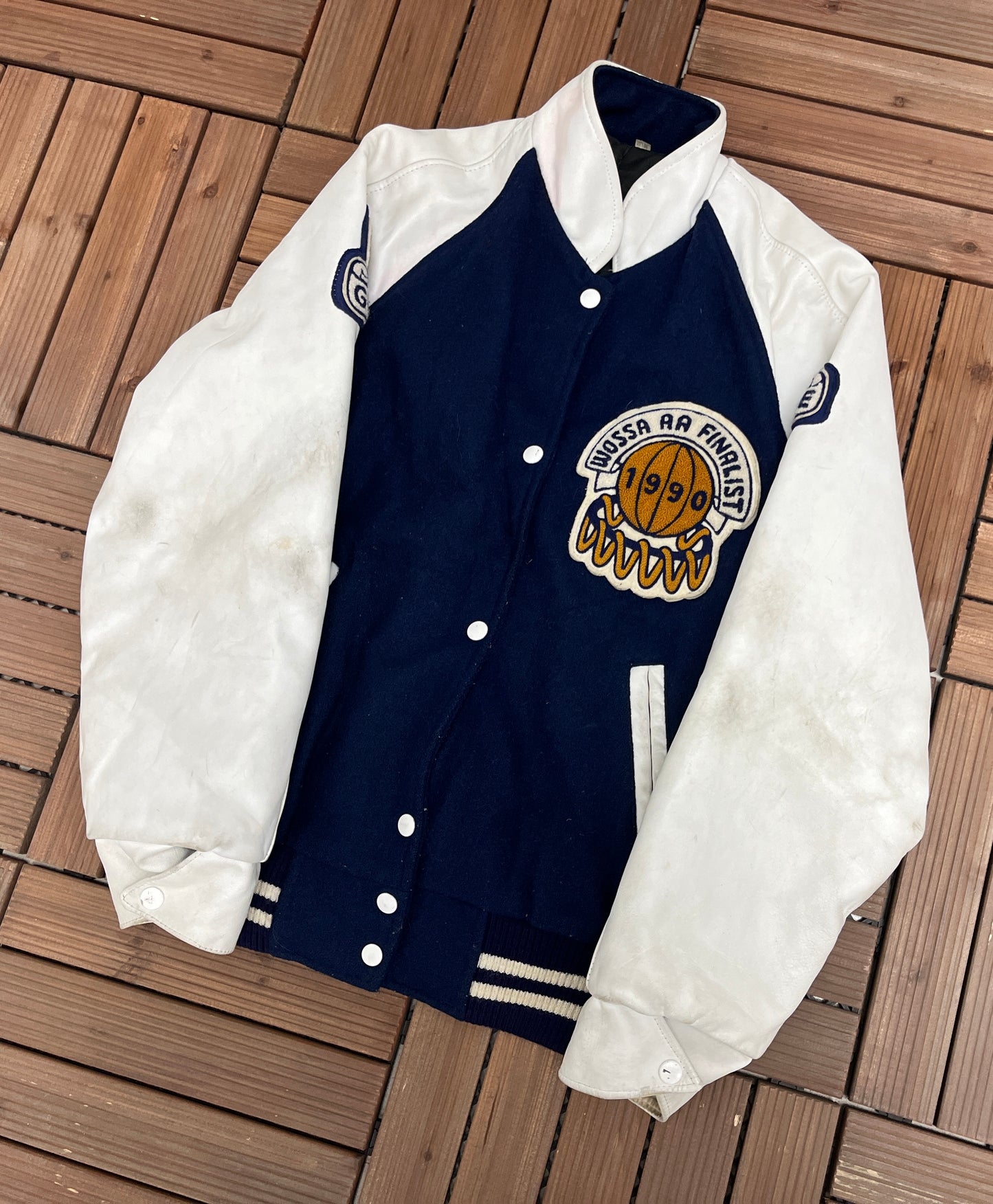 Arthur Voaden Secondary School Vikings Varsity Jacket | Size Medium | Vintage 1990s Varsity Button Up Blue Jacket | Free Shipping to USA |