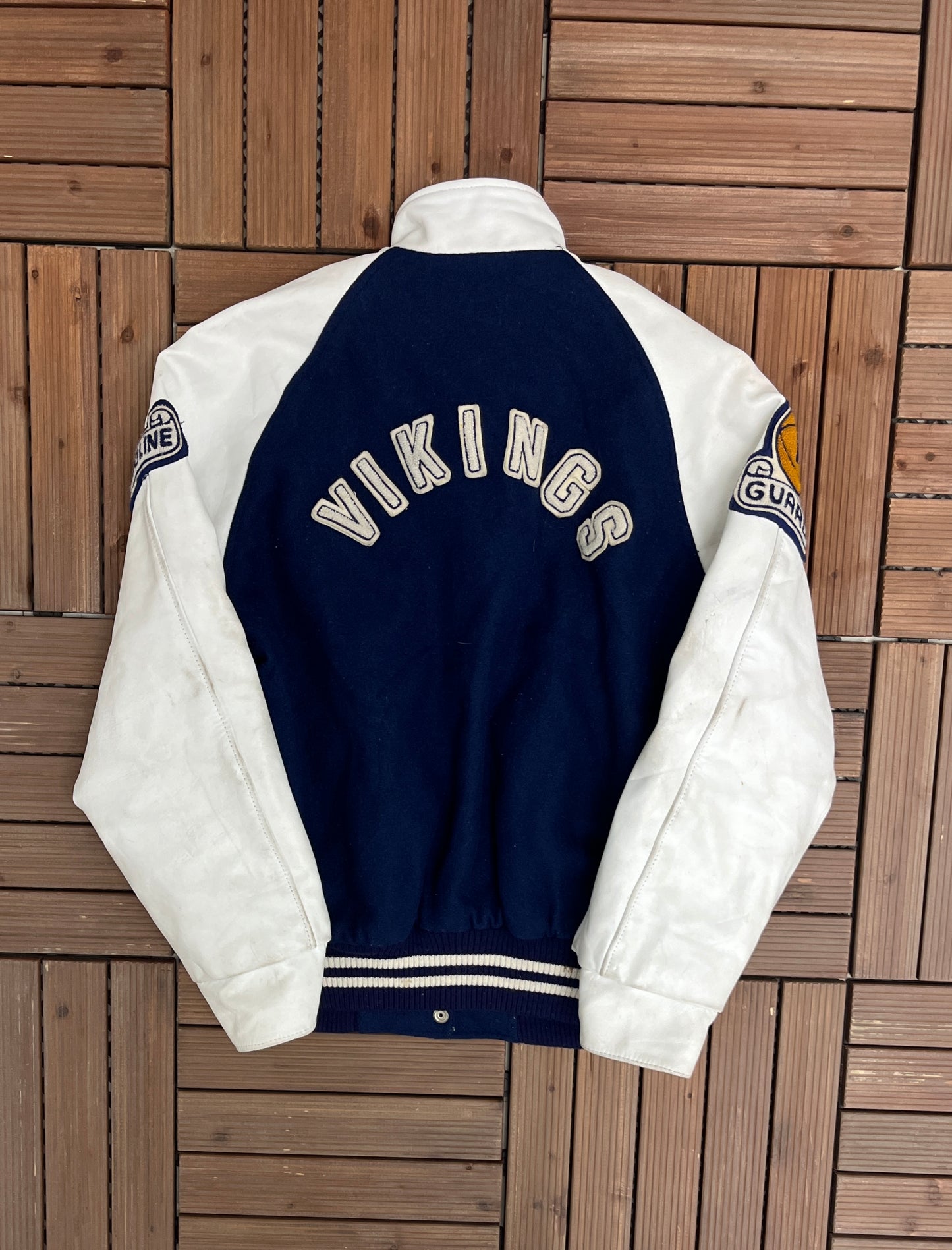 Arthur Voaden Secondary School Vikings Varsity Jacket | Size Medium | Vintage 1990s Varsity Button Up Blue Jacket | Free Shipping to USA |