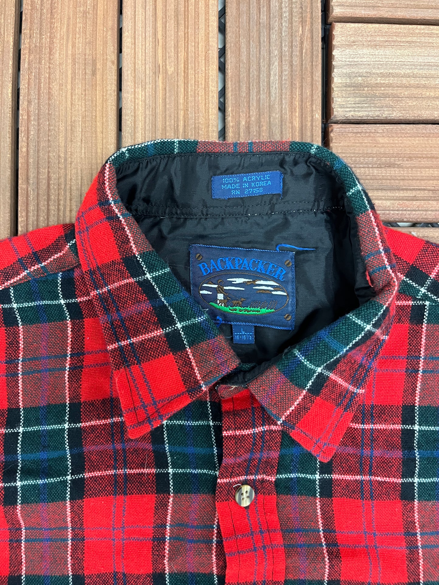 Backpacker Plaid Button Down Shirt | Size Large | Vintage 2000s Red & Green Plaid Button Down Flannel | Free Shipping to USA |