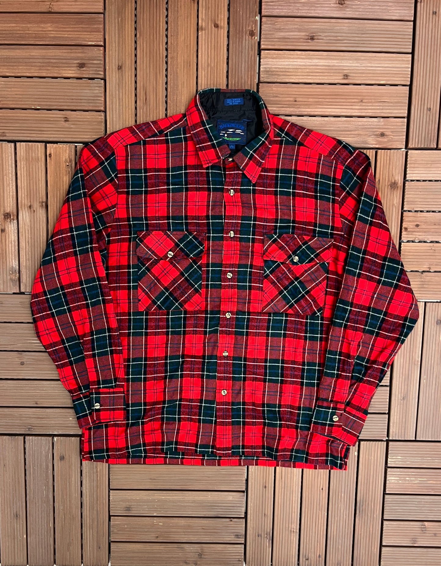 Backpacker Plaid Button Down Shirt | Size Large | Vintage 2000s Red & Green Plaid Button Down Flannel | Free Shipping to USA |