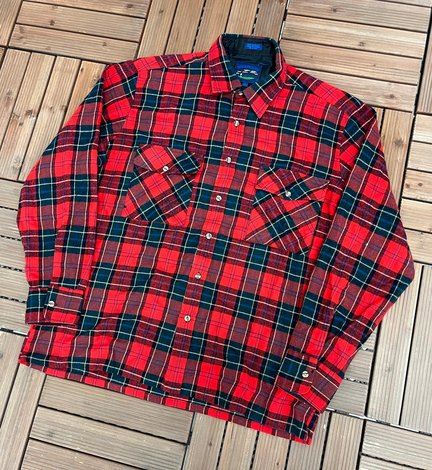 Backpacker Plaid Button Down Shirt | Size Large | Vintage 2000s Red & Green Plaid Button Down Flannel | Free Shipping to USA |