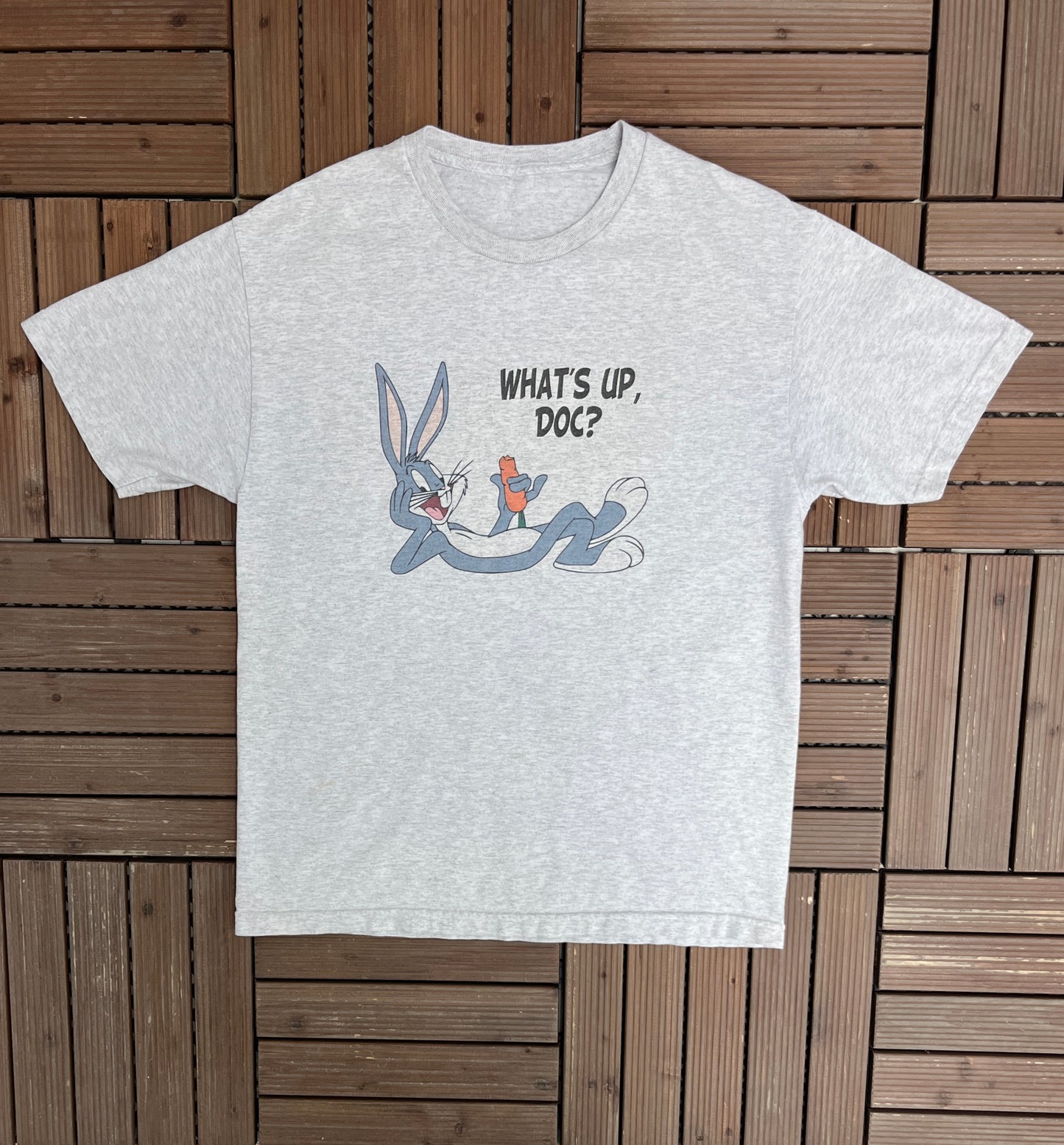 Bugs Bunny What's Up, Doc? Graphic Tee | Size Large | Vintage 2000s Grey Looney Tunes T-Shirt |