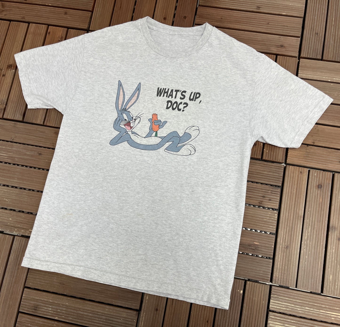 Bugs Bunny What's Up, Doc? Graphic Tee | Size Large | Vintage 2000s Grey Looney Tunes T-Shirt |