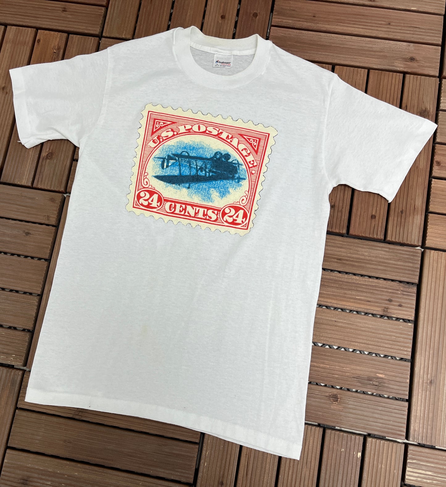 US Postage Stamps Graphic Tee | Size Medium | Vintage 1980s Promotional White T-Shirt |