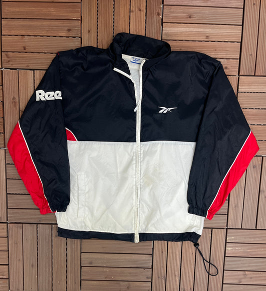 Reebok Stitched Logo Windbreaker Jacket | Size Large | Vintage 2000s Branded Black Zip Up Windbreaker | Free Shipping to USA |