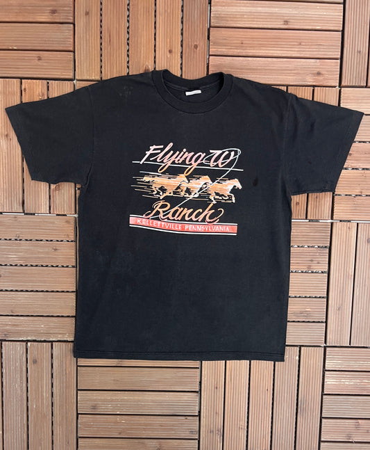 Flying W Ranch Kellettville, Pennsylvania Graphic Tee | Size Large | Vintage 1990s Made in USA Black T-Shirt |