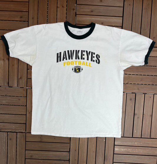 Iowa Hawkeyes Football Graphic Tee | Size X-Large | Vintage 2000s College Football White T-Shirt |